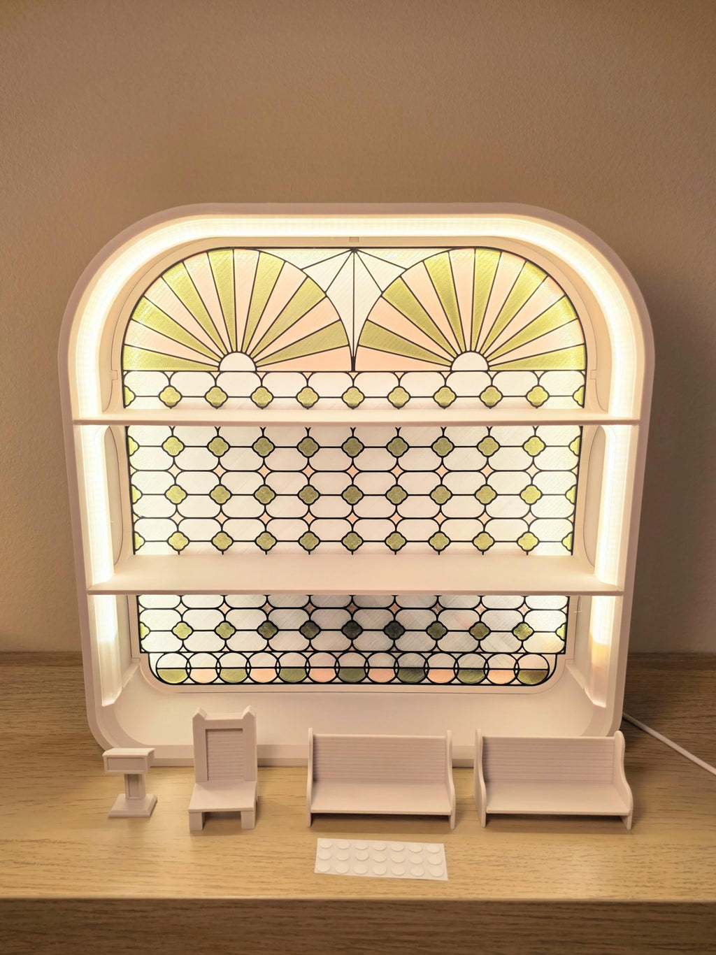 Large Light-up Smiski Display Shelf - Stained Glass Style