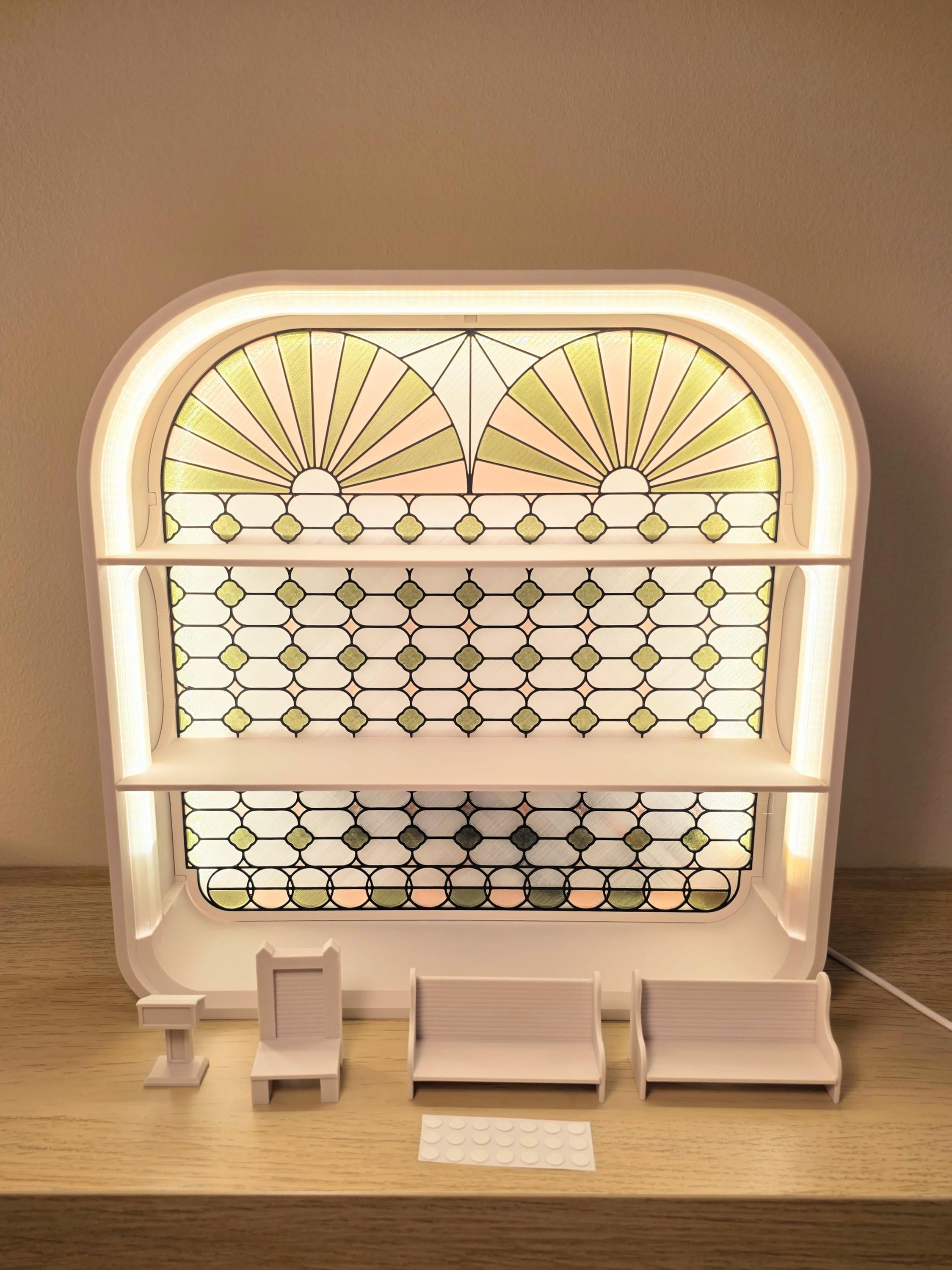 Large Light-up Smiski Display Shelf - Stained Glass Style