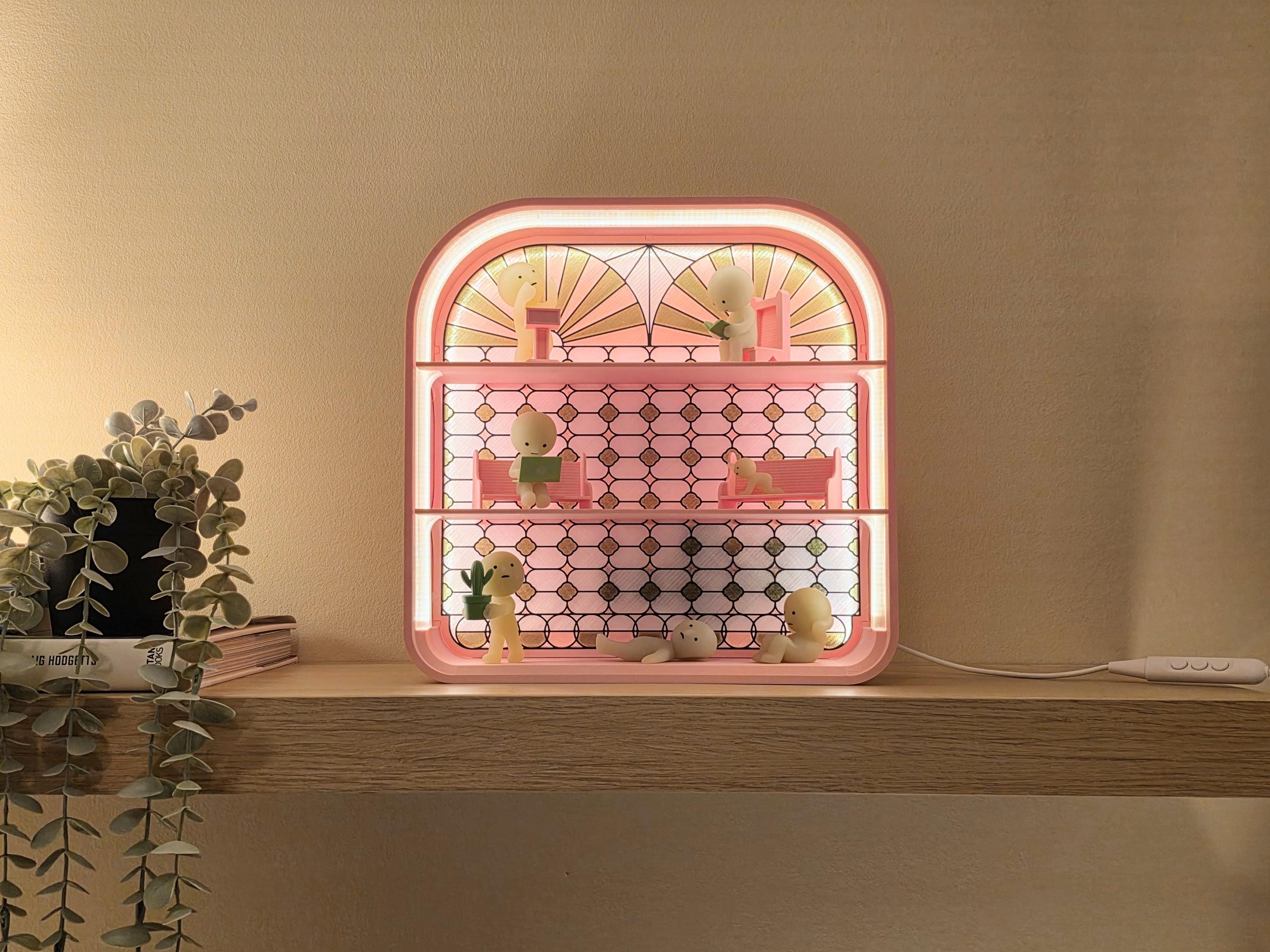 Large Light-up Smiski Display Shelf - Stained Glass Style