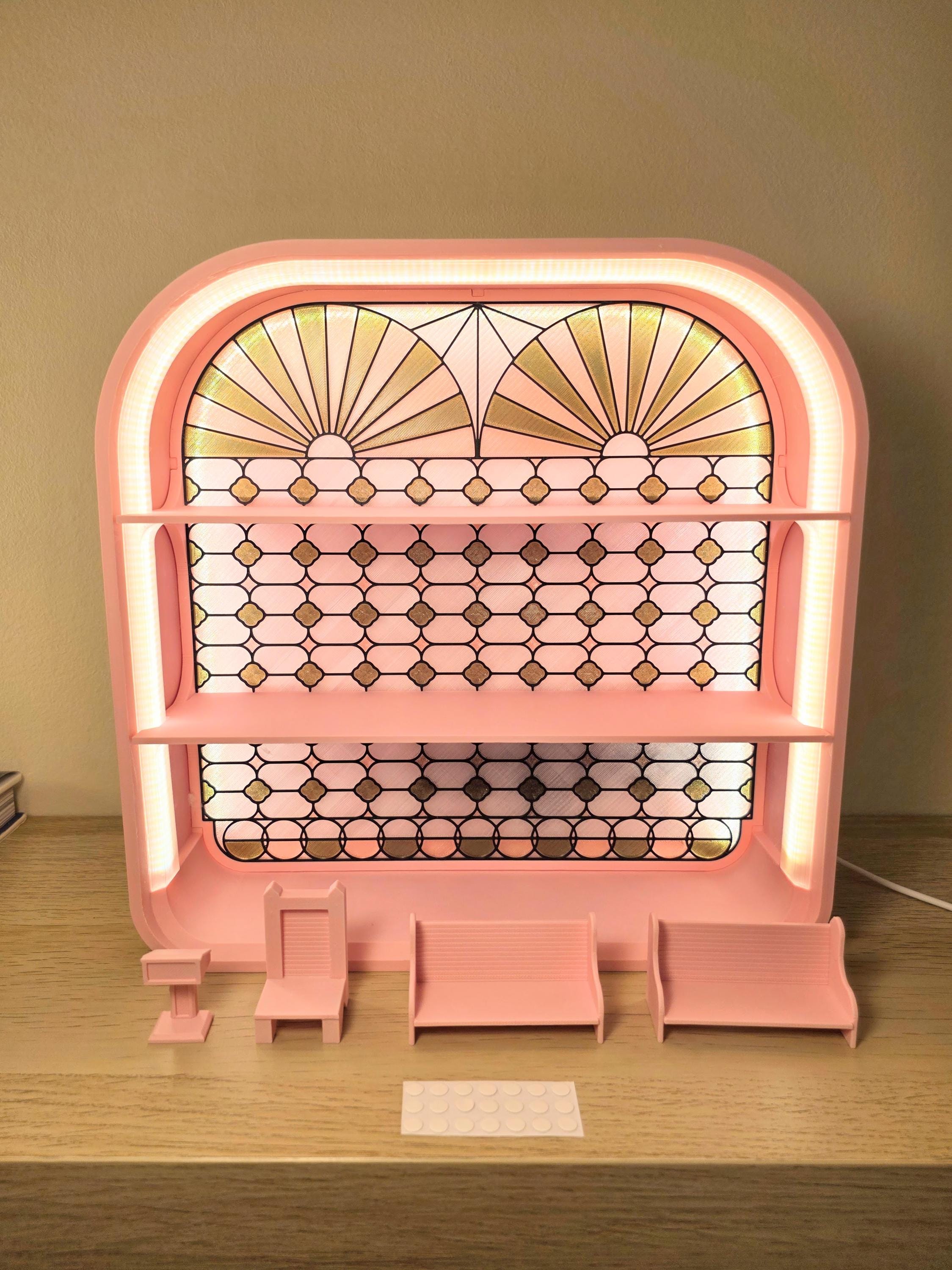 Large Light-up Smiski Display Shelf - Stained Glass Style