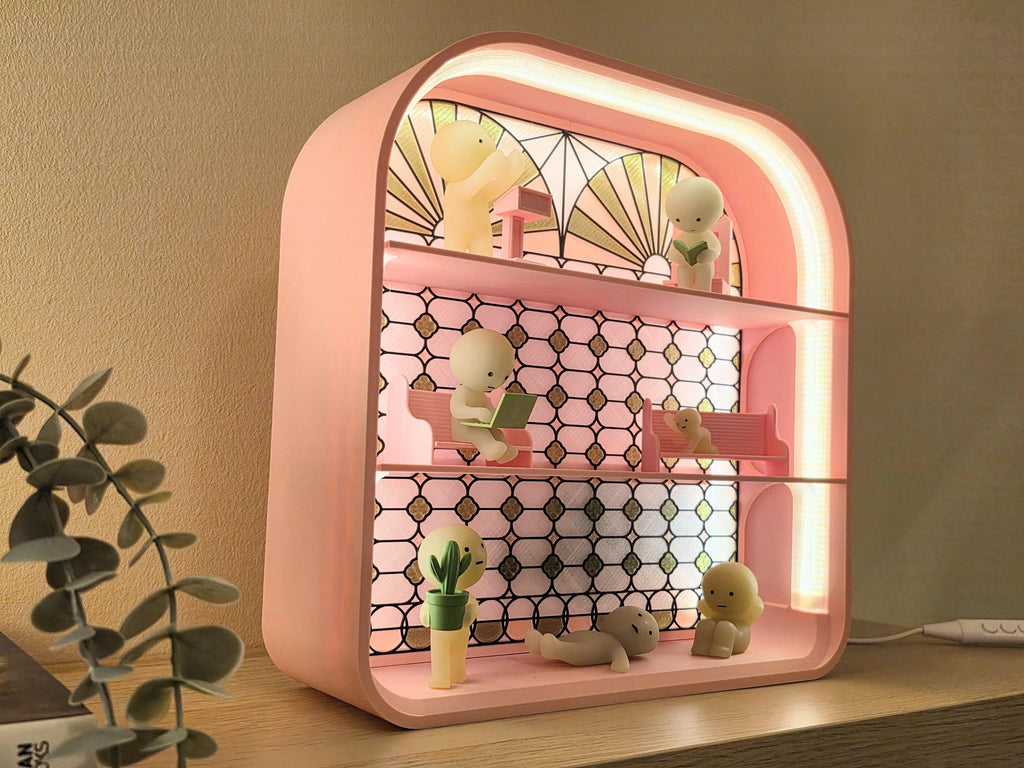 Large Light-up Smiski Display Shelf - Stained Glass Style